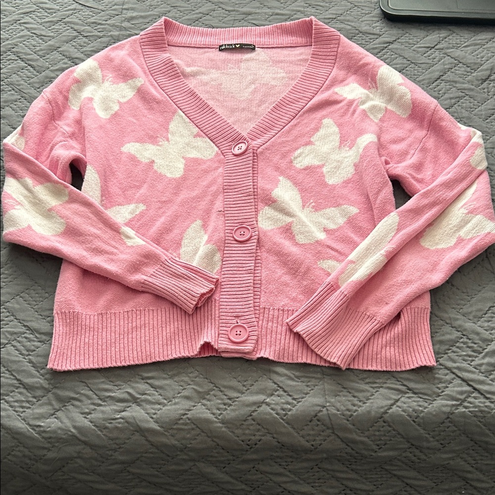 Pink Butterfly Cardigan Sweater